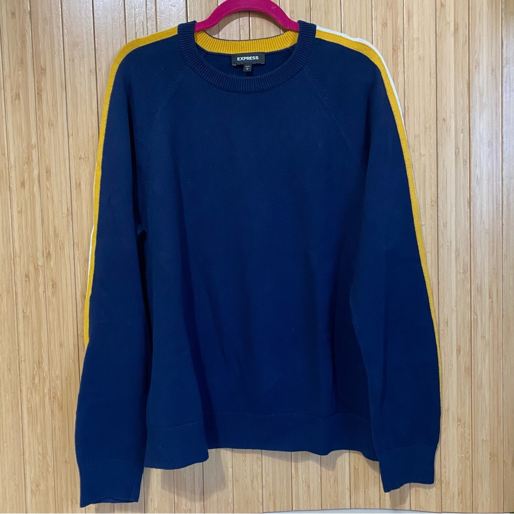 Express Blue and Yellow Crewneck Sweater